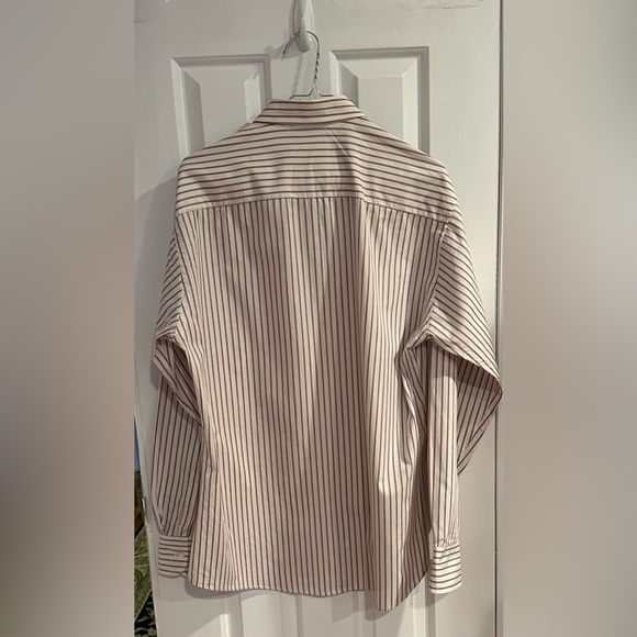 GIORGIO ARMANI MEN’S CASUAL CREAM AND BURGUNDY JACQUARD PINSTRIPE SHIRT 16 34/35 - Picture 2 of 6